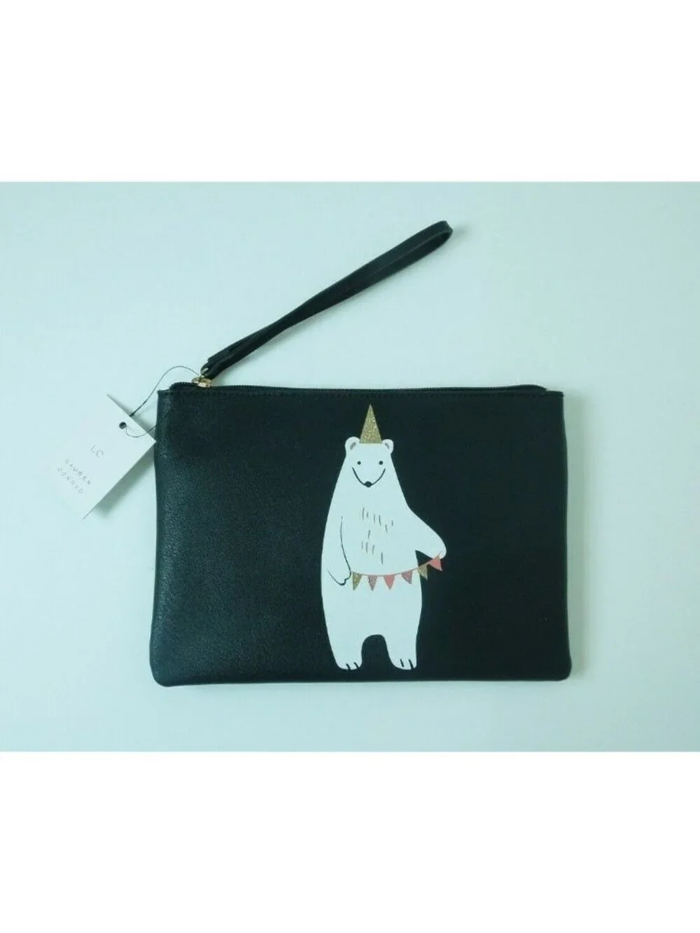 LC Women's Gift Grab And Go Pouch With Wristlet Black Bear- NWT